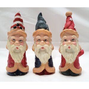 Vintage Lot of 3 Festive Santa Gnome 4 " Tall Resin Figurines With Beards Hats